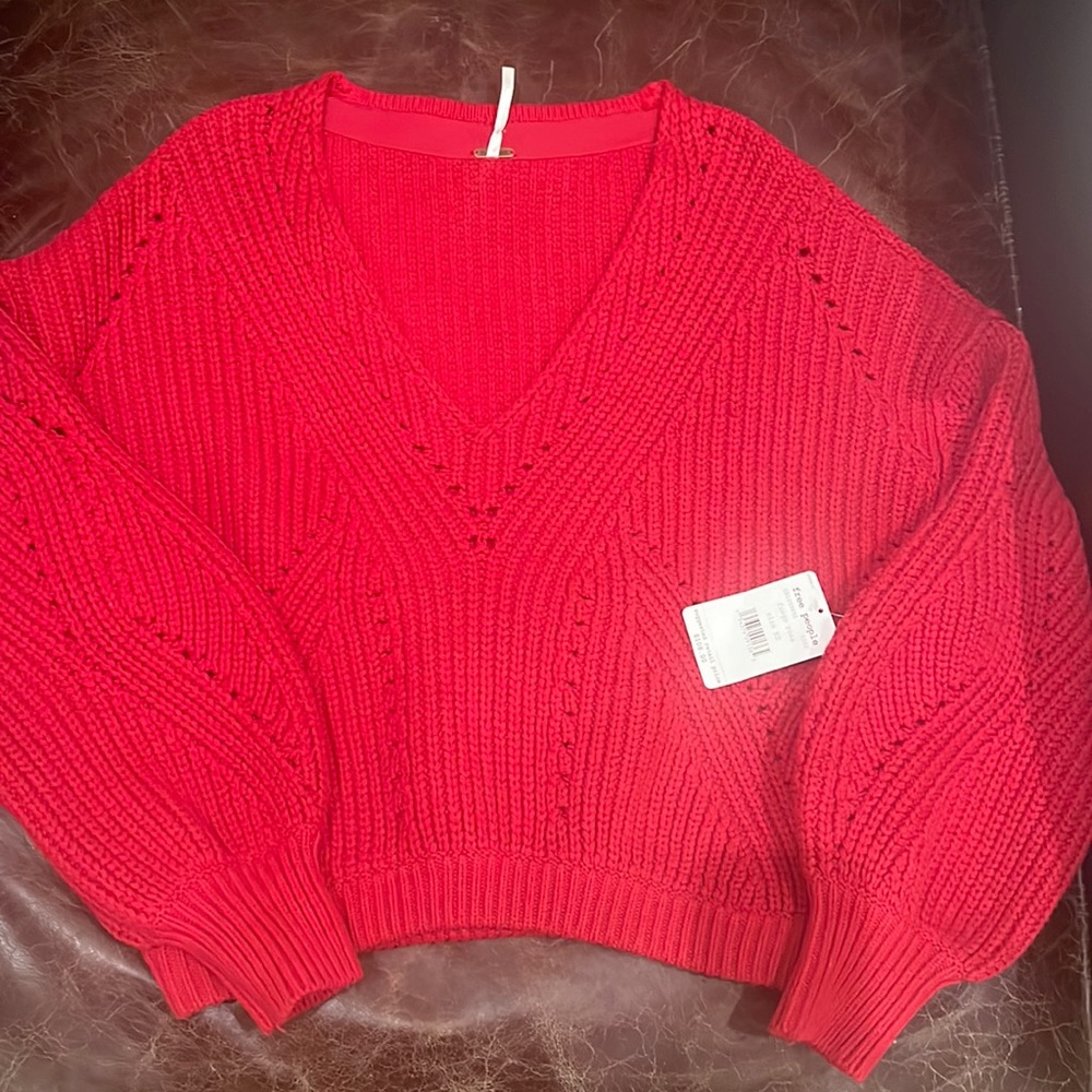 Red free people chunky sweater in FUEGO ROSA. Xsmall never worn
